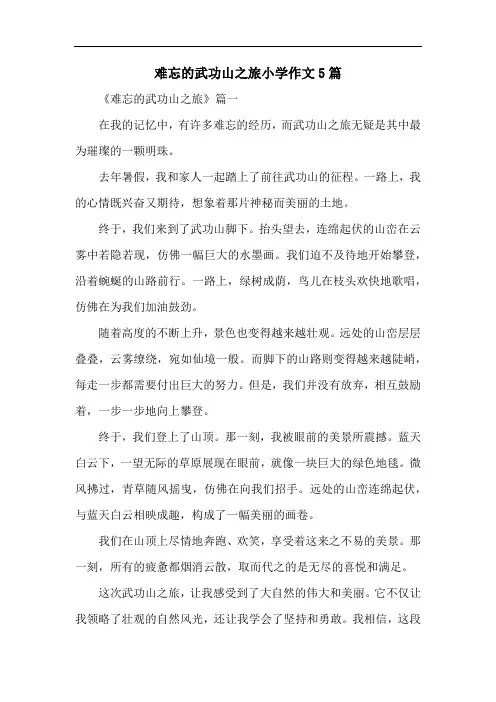 难忘的武功山之旅小学作文5篇