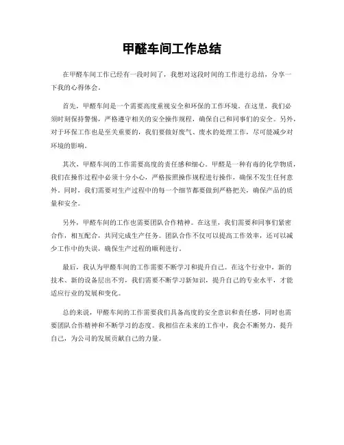甲醛车间工作总结