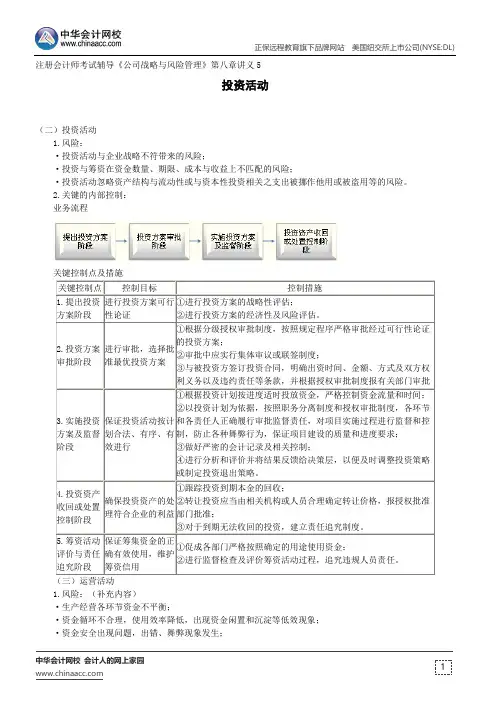 投资活动--注册会计师考试辅导《公司战略与风险管理》第八章讲义5