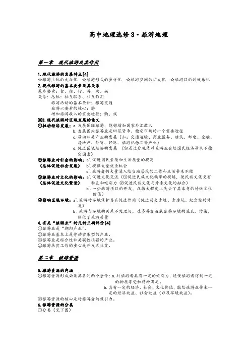 高中湘教版地理选修3旅游地理 -知识点总结