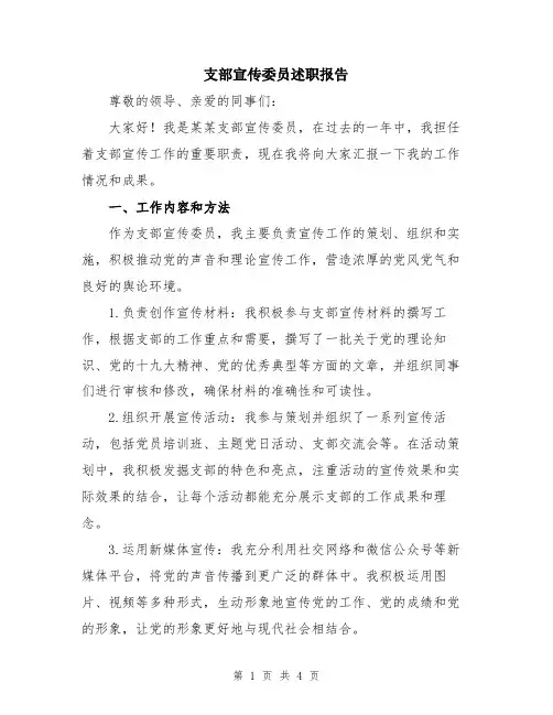 支部宣传委员述职报告