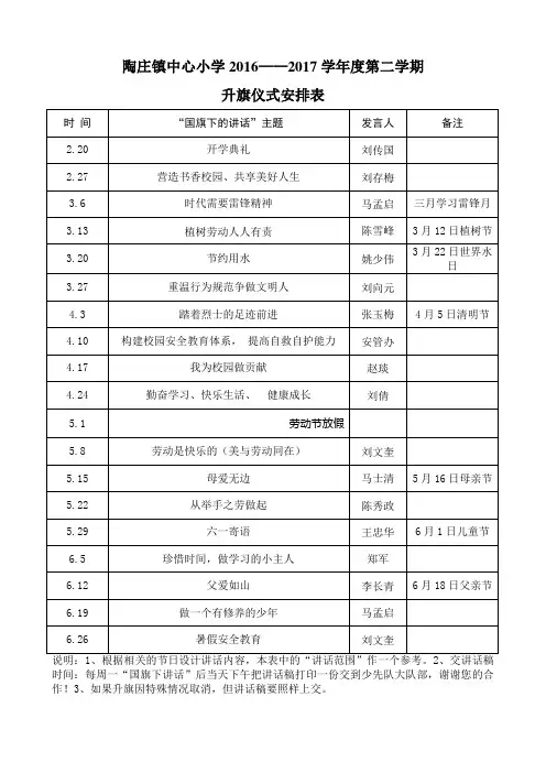 升旗仪式安排表2017.2