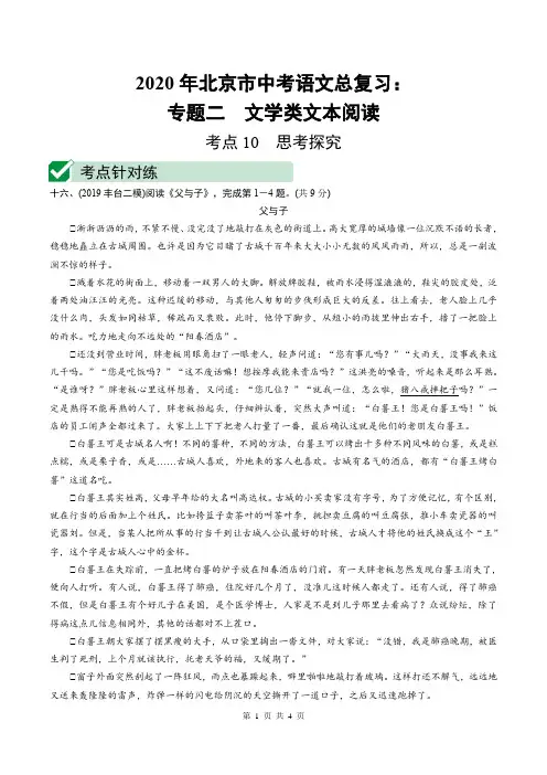 2020年北京市中考语文总复习：文学类文本阅读考点针对练考点10