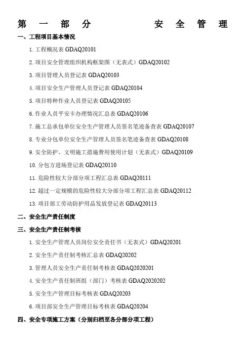 广东省建筑施工安全管理资料目录2011版统表