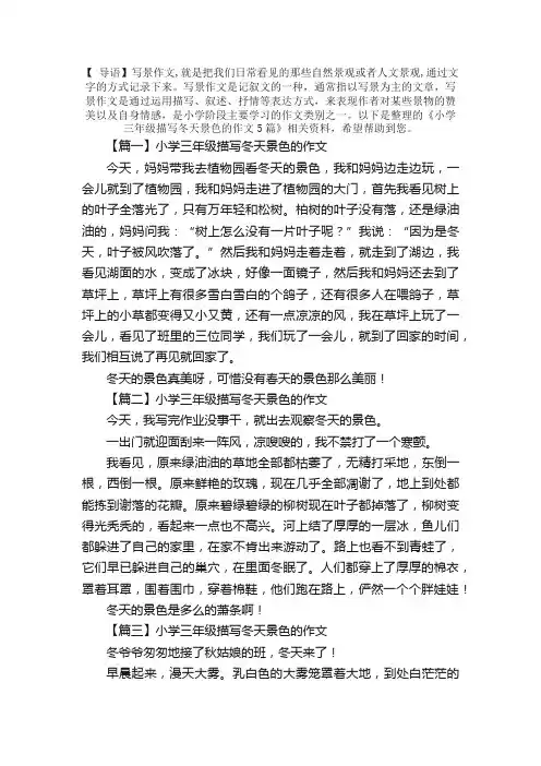 小学三年级描写冬天景色的作文5篇