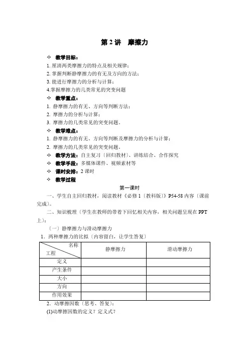 高中物理第二章 第2讲摩擦力优秀教案