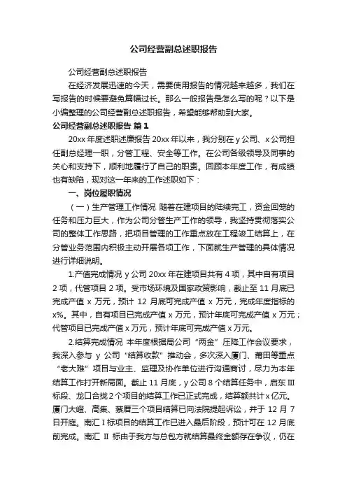 公司经营副总述职报告