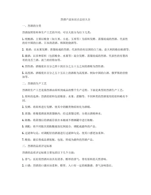 烈酒产品知识点总结大全