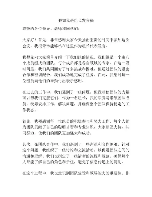 假如我是组长发言稿