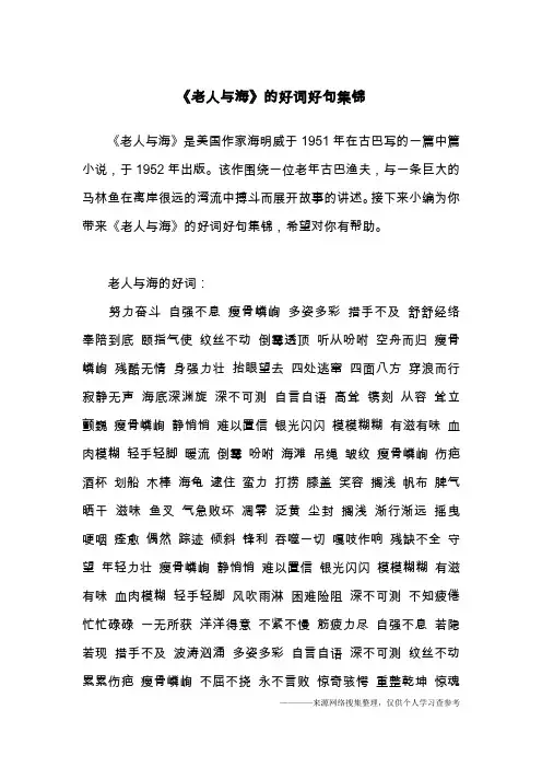 《老人与海》的好词好句集锦