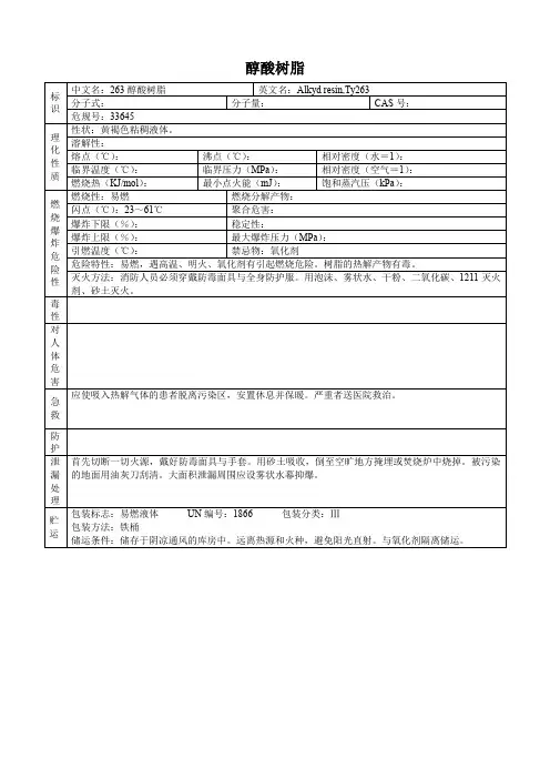 醇酸树脂(危化品安全技术说明书)