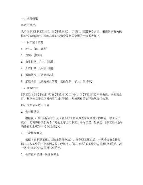 拨付抚恤金申请报告