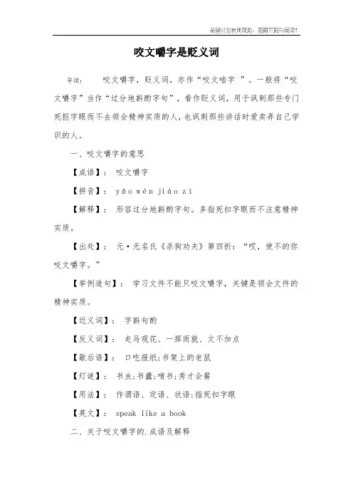 咬文嚼字是贬义词