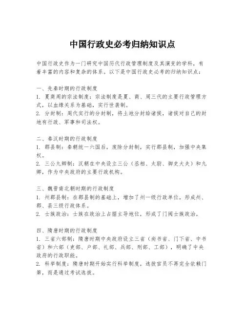 中国行政史必考归纳知识点