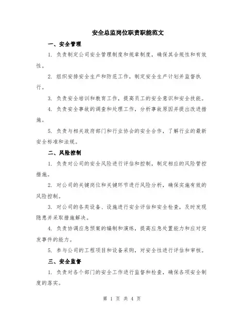 安全总监岗位职责职能范文（二篇）