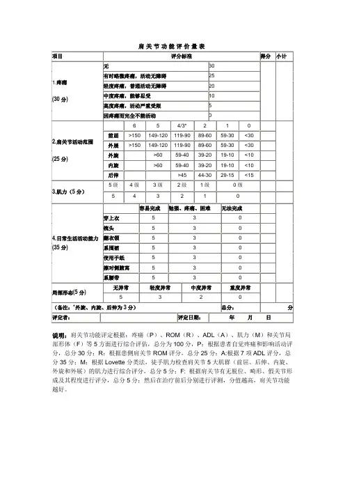 肩关节功能评价量表