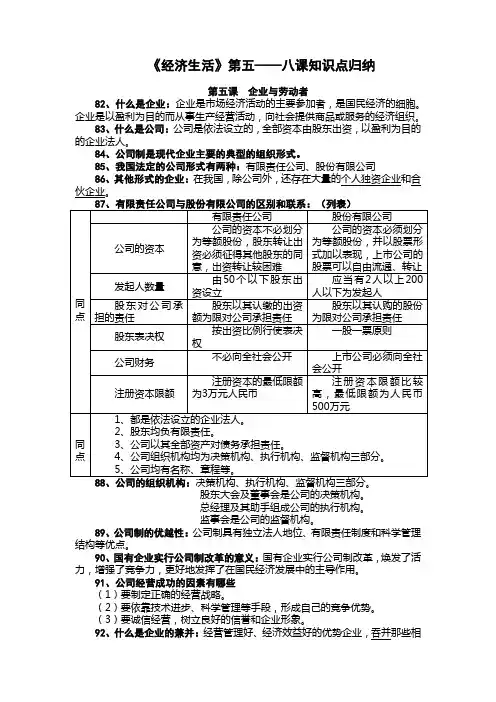 《经济生活》第五八课知识点归纳文档