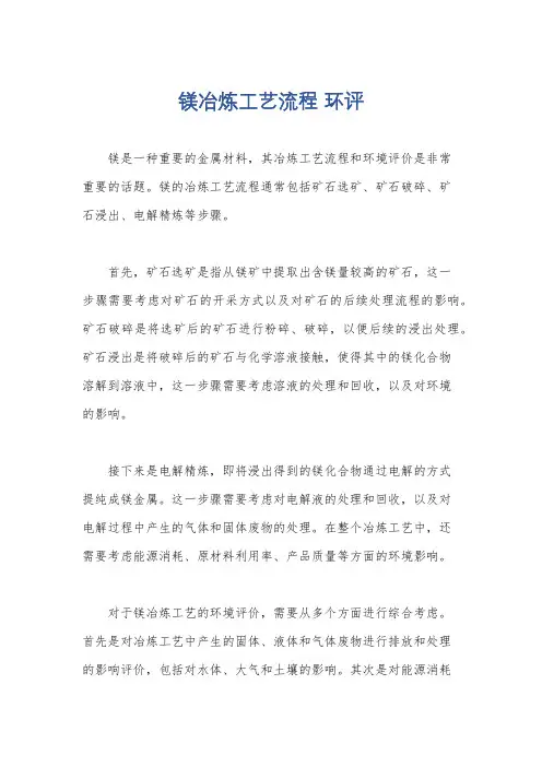 镁冶炼工艺流程 环评