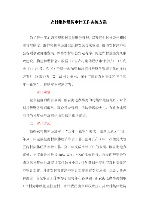 农村集体经济审计工作实施方案