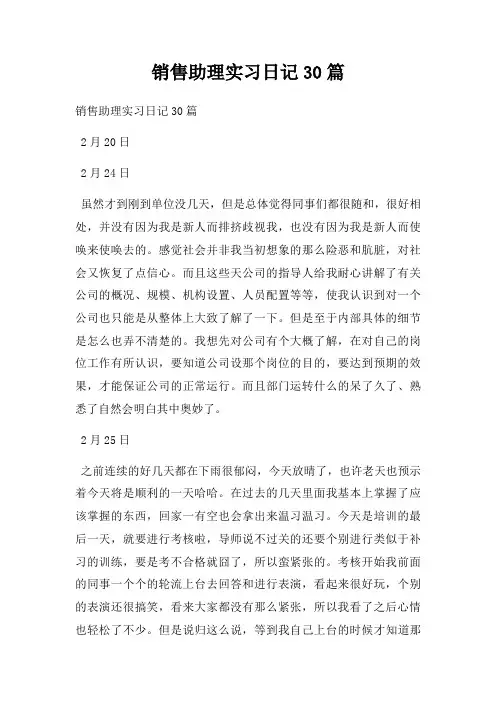 销售助理实习日记30篇