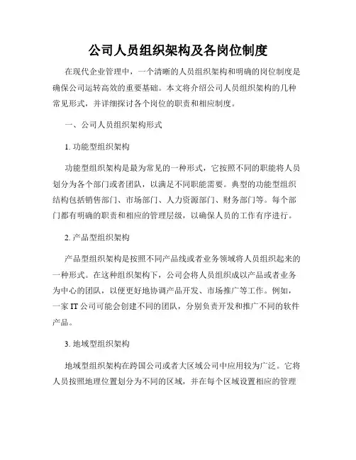 公司人员组织架构及各岗位制度