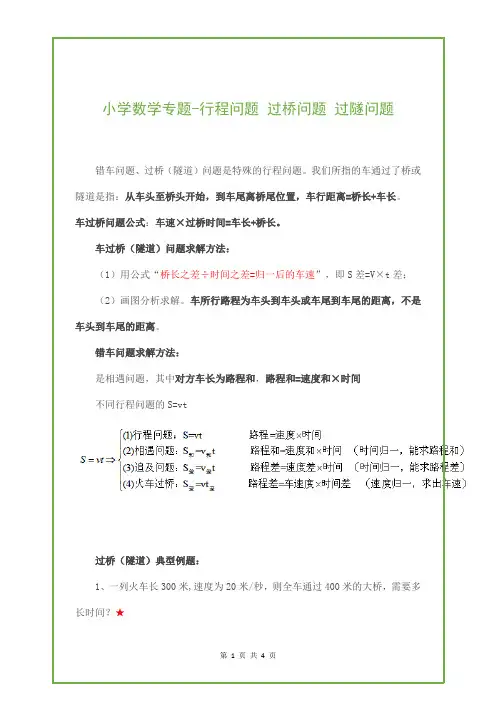 小学数学专题-行程问题 过桥问题 过隧问题