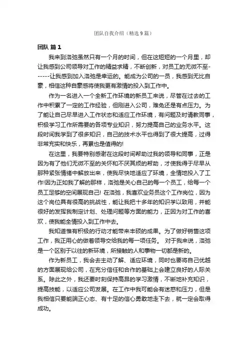 团队自我介绍（精选9篇）
