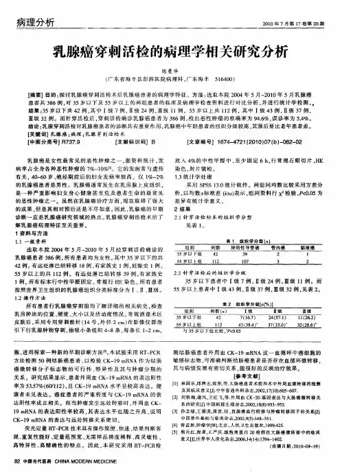 乳腺癌穿刺活检的病理学相关研究分析