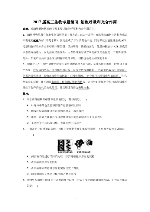 2017届高三生物专题复习 细胞呼吸和光合作用