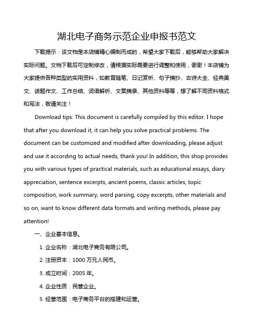 湖北电子商务示范企业申报书范文