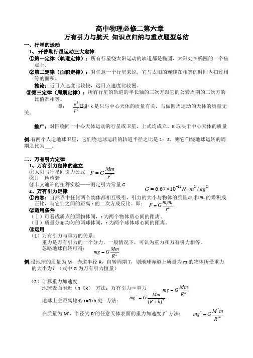 必修二第六章《万有引力与航天》知识点归纳与重点题型总结