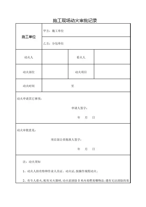 动火作业审批表