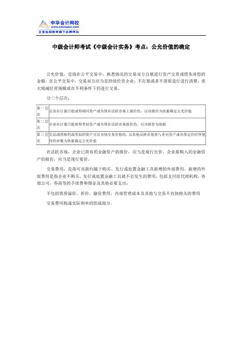 中级会计师考试《中级会计实务》考点：公允价值的确定