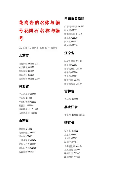 花岗岩的名称与编号花岗石名称与编号