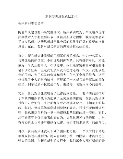新兵新训思想总结汇报