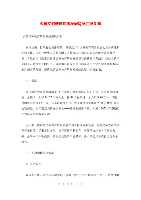 乡镇义务教育均衡发展情况汇报3篇