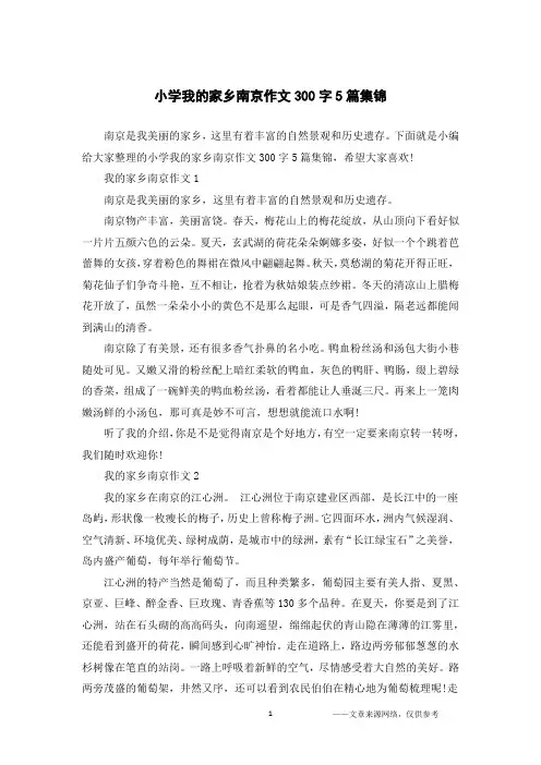 小学我的家乡南京作文300字5篇集锦