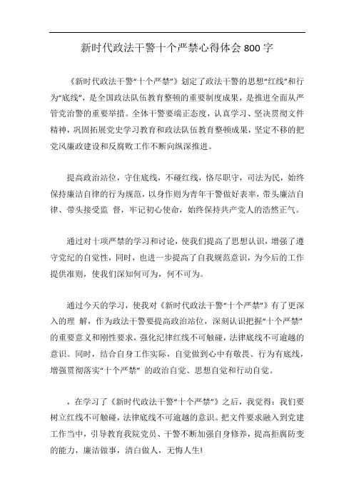 新时代政法干警十个严禁心得体会800字