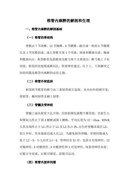 椎管内麻醉的解剖和生理