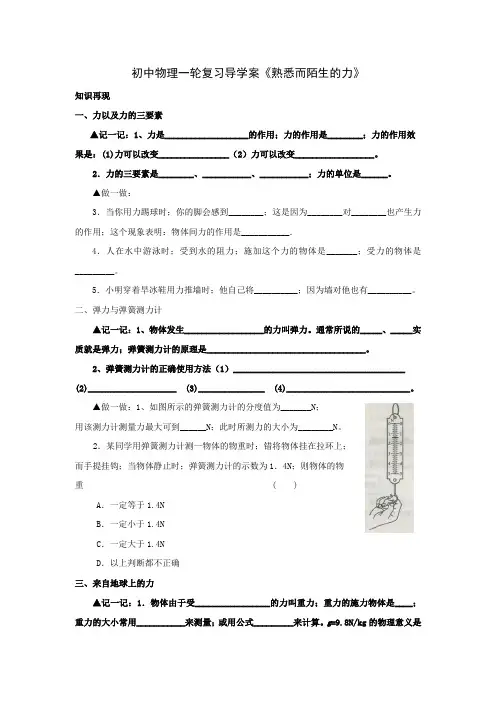 中考物理第一轮复习导学案《熟悉而陌生的力》