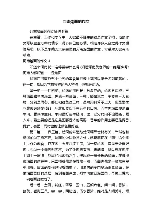 河南烩面的作文精选5篇