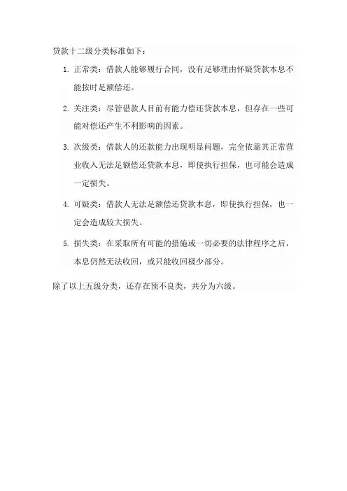 贷款十二级分类标准
