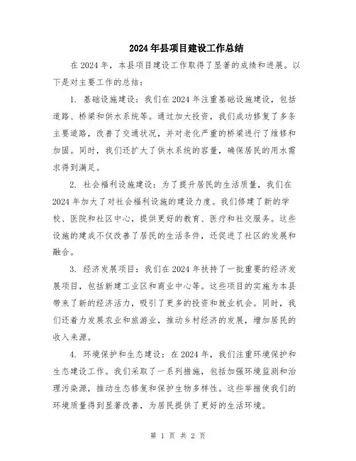 2024年县项目建设工作总结