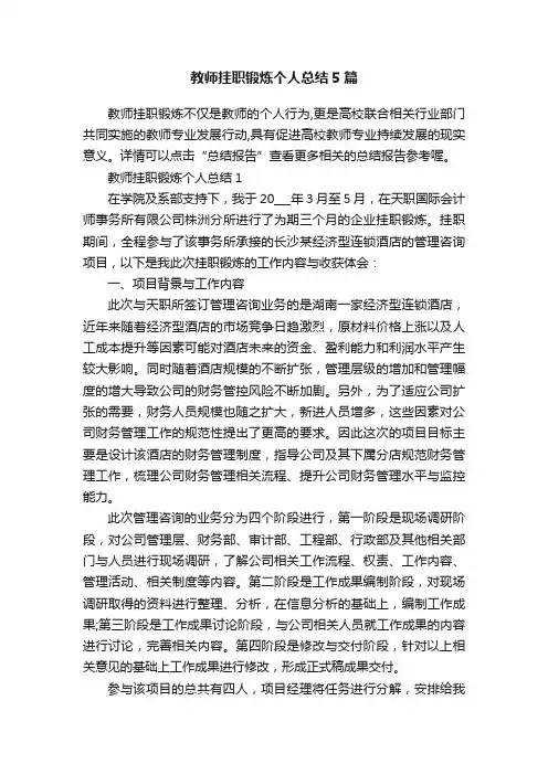 教师挂职锻炼个人总结5篇
