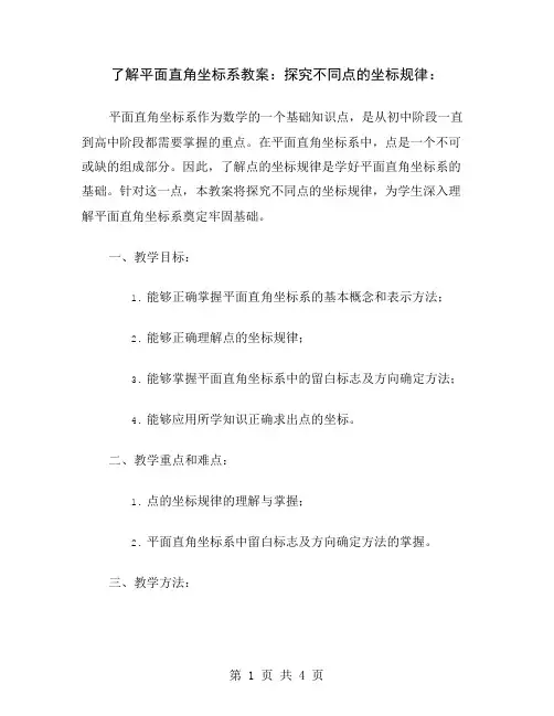 了解平面直角坐标系教案：探究不同点的坐标规律