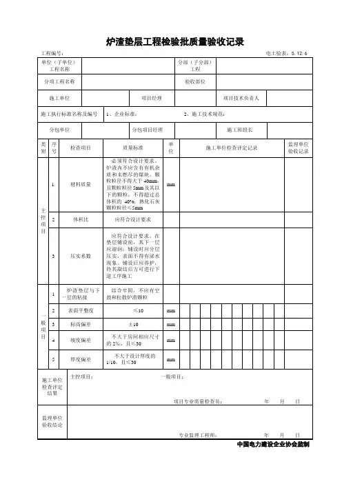 5.12.6炉渣垫层工程检验批质量验收记录