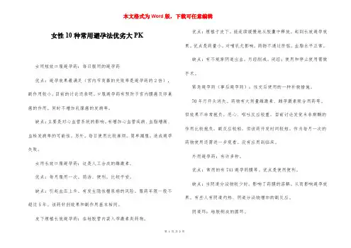 女性10种常用避孕法优劣大PK