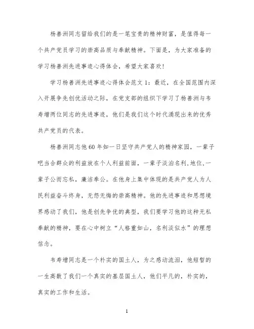学习杨善洲先进事迹心得体会3篇