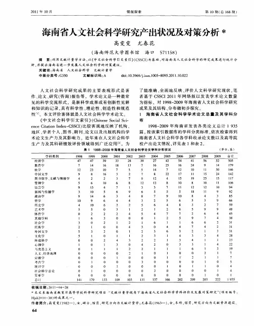 海南省人文社会科学研究产出状况及对策分析