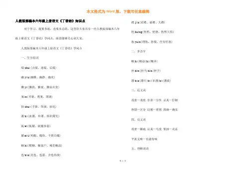人教版部编本六年级上册语文《丁香结》知识点